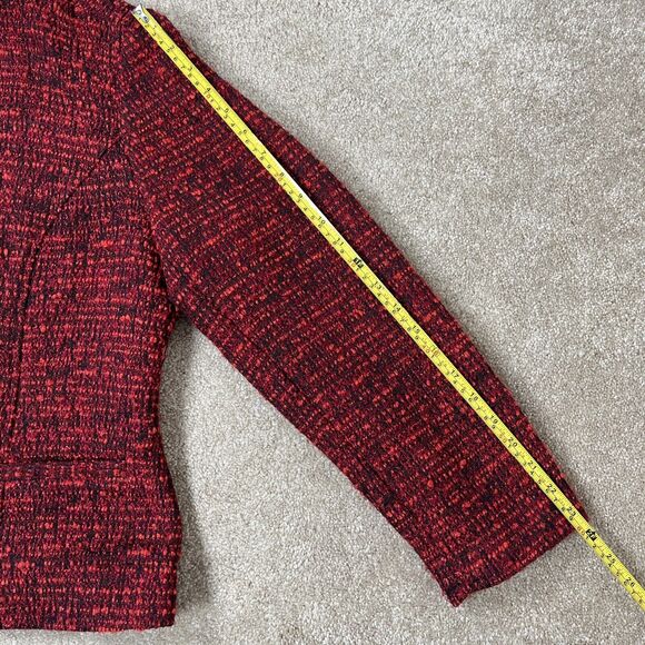 NWT Chico’s Women Open Front Jacket Embellished Tweed Blazer Red‎ Black Size 2 - Picture 12 of 13